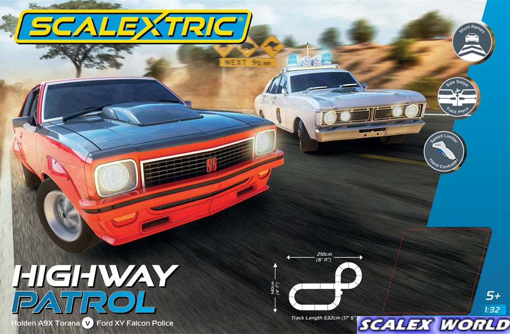SCALEXTRIC HOLDEN TORANA A9X & POLICE XY FALCON C1430 HIGHWAY PATROL SLOT CAR SET - Toyworld Frankston