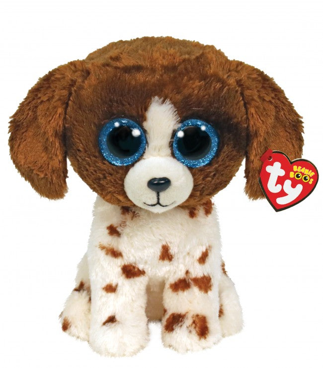 TY BEANIE BOOS REGULAR MUDDLES DOG BROWN/WHITE - Toyworld Frankston