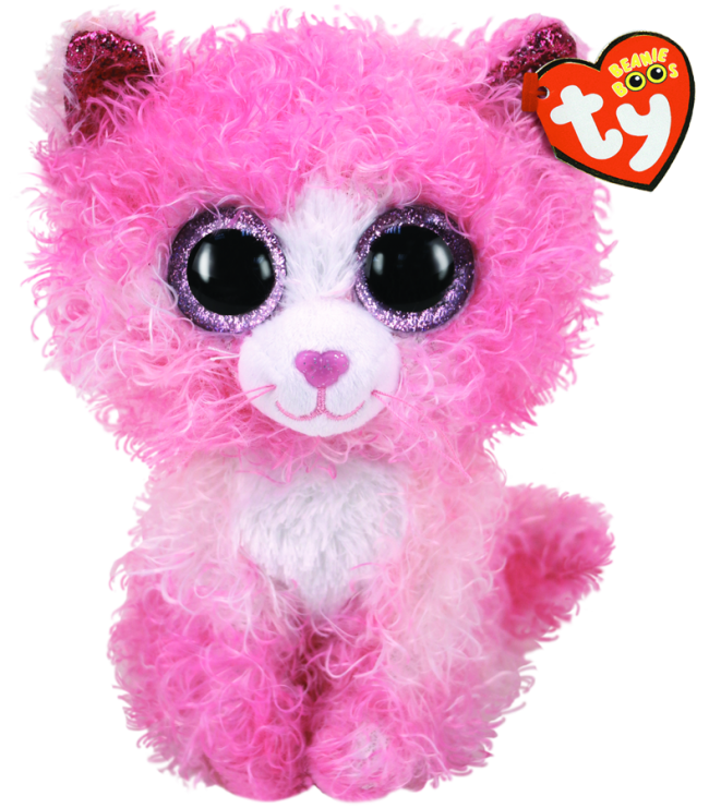 TY BEANIE BOOS MEDIUM REAGAN CAT PINK CURLY HAIR - Toyworld Frankston