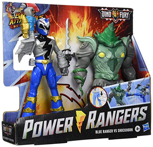 POWER RANGERS  Dino Fury Battle Attackers Blue Ranger vs. Shockhorn - Toyworld Frankston