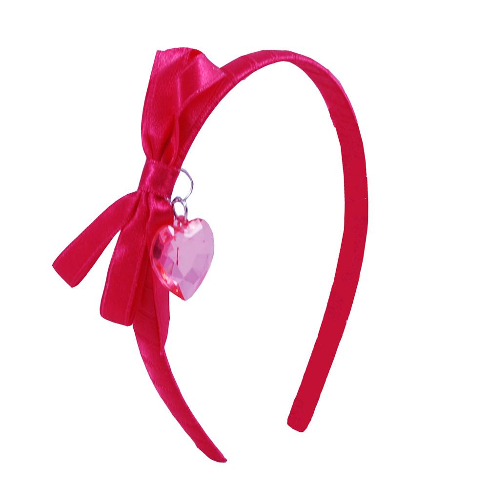 SATIN BOW HEADBAND W DANGLE HEART