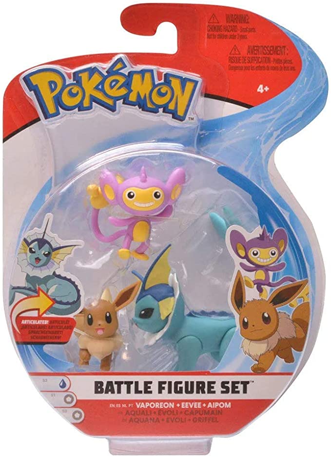 POKEMON 2 & 3 INCH 3 FIGURE PK - VAPOREON + EEVEE + AIPOM - Toyworld Frankston