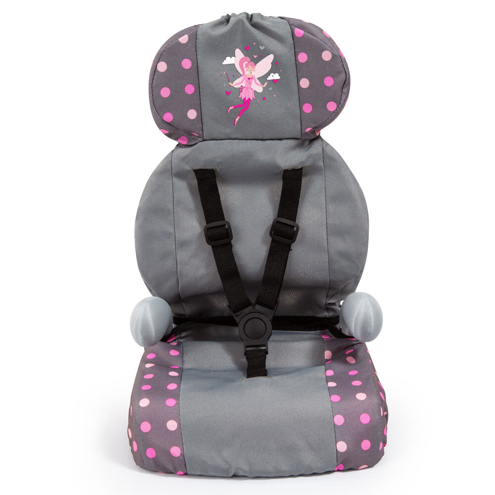 DOLLS CAR BOOSTER SEAT GREY & PINK WITH FAIRY - Toyworld Frankston