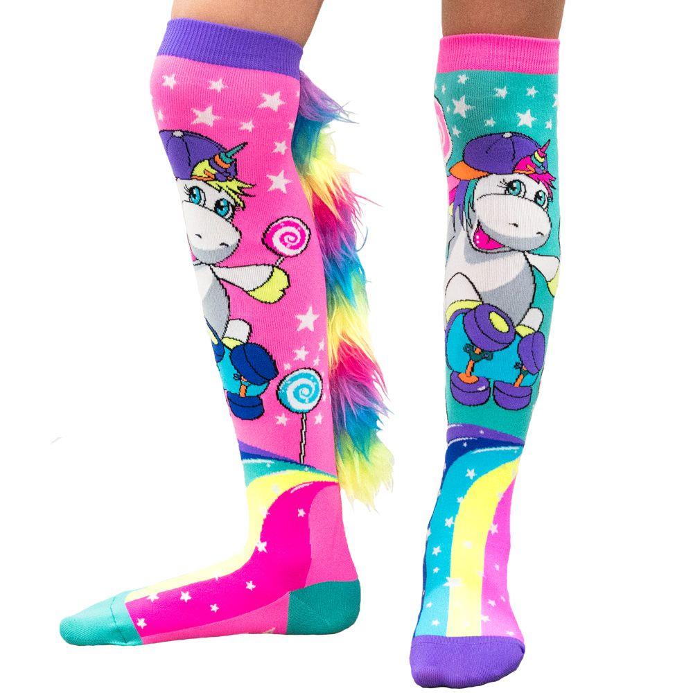 MADMIA SKATEBOARD UNICORN SOCKS WITH RAINBOW FUR AT THE BACK - Toyworld Frankston