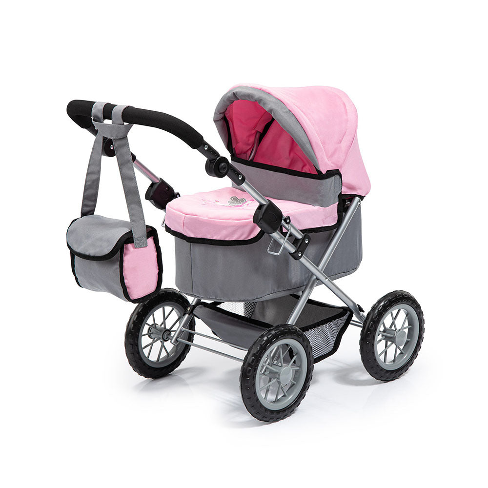 BAYER TRENDY PRAM GREY WITH PINK TRIM - Toyworld Frankston