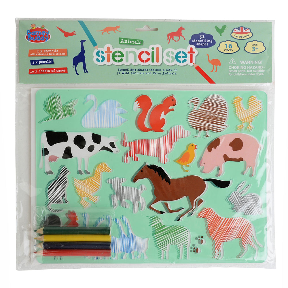 STENCIL AND PENCIL DOUBLE PACK ANIMALS - Toyworld Frankston