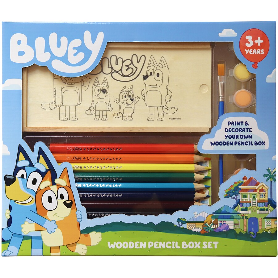 BLUEY WOODEN PENCIL BOX SET - Toyworld Frankston