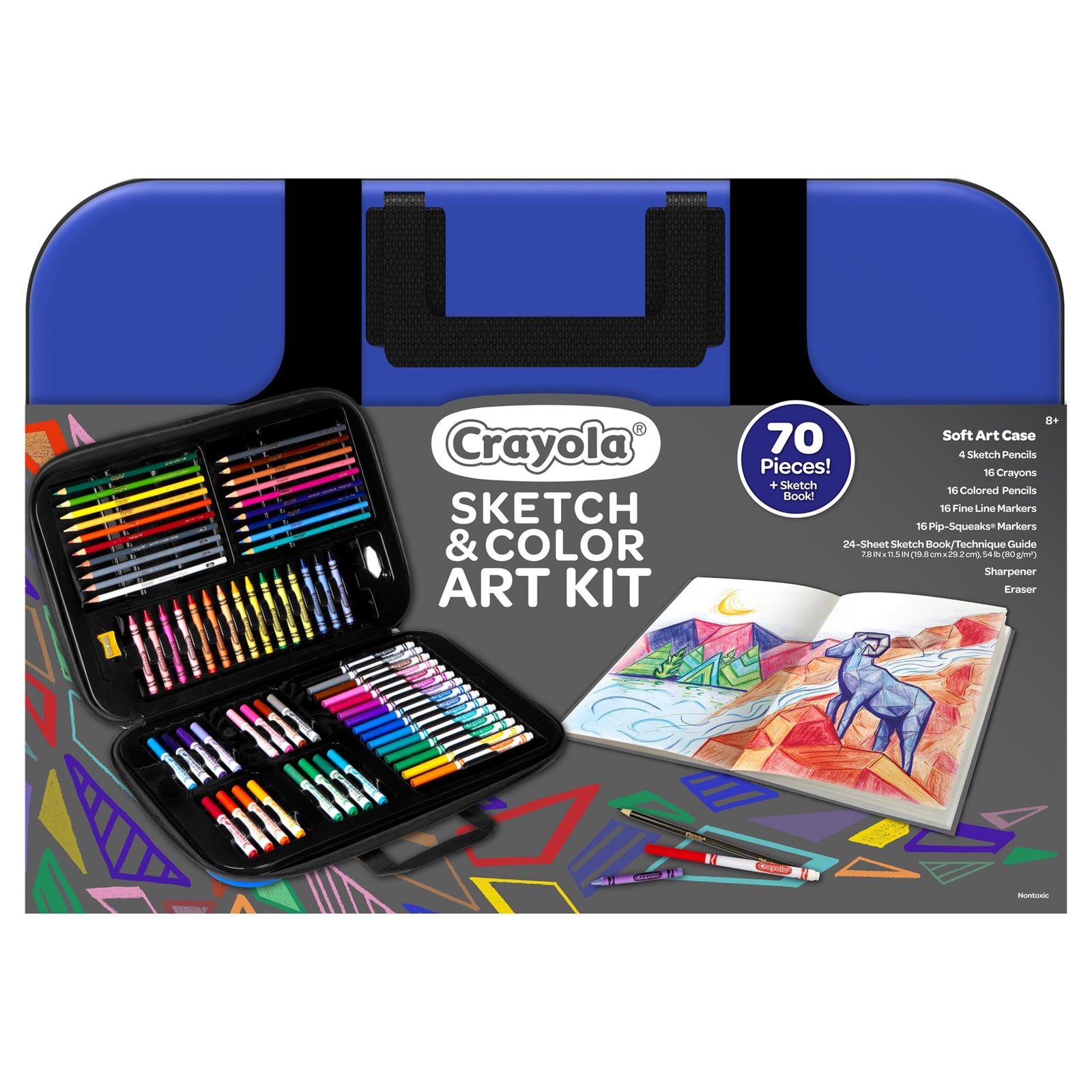 CRAYOLA SKETCH & COLOUR ART KIT WITH 70 PIECES, SKETCH BOOK AND SOFT CARRY CASE - Toyworld Frankston