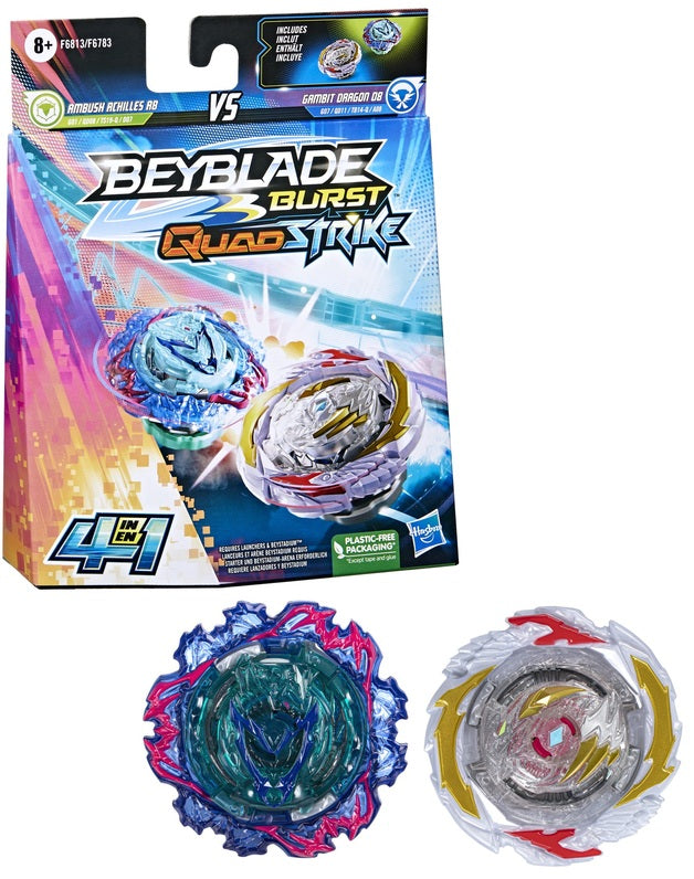 BEYBLADE BURST QUADSTRIKE PACK AMBUSH ACHILLES VS GAMBIT DRAGON - Toyworld Frankston