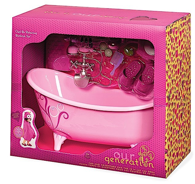 OUR GENERATION PINK BATHTUB AND ACCESSORIES OWL BE RELAXING BATHTUB - Toyworld Frankston