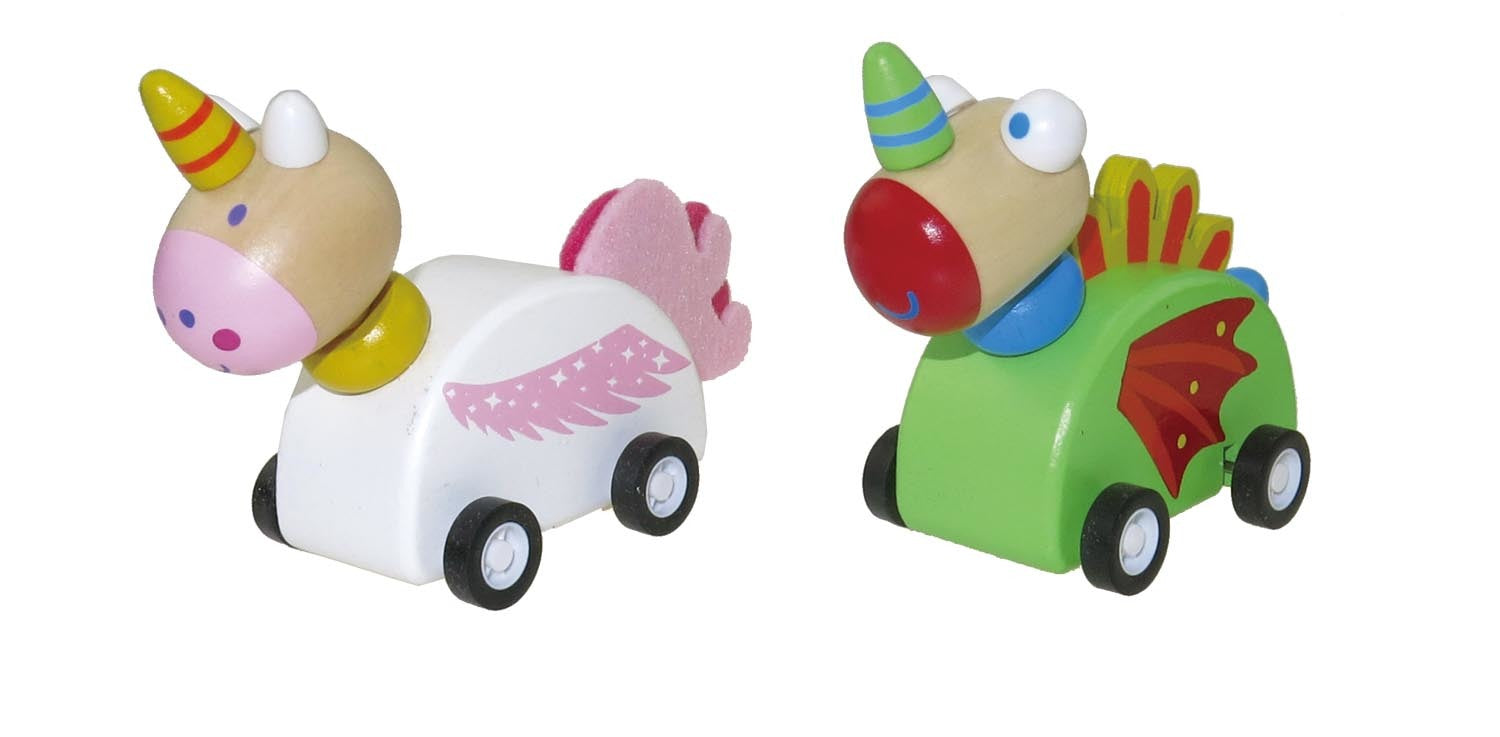 WOODEN PULL BACK UNICORN & DRAGON | Toyworld Frankston | Toyworld Frankston