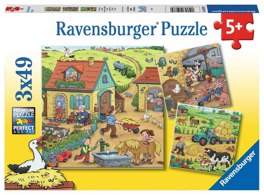 RAVENSBURGER ON THE FARM 3X49PC PUZZLE - Toyworld Frankston