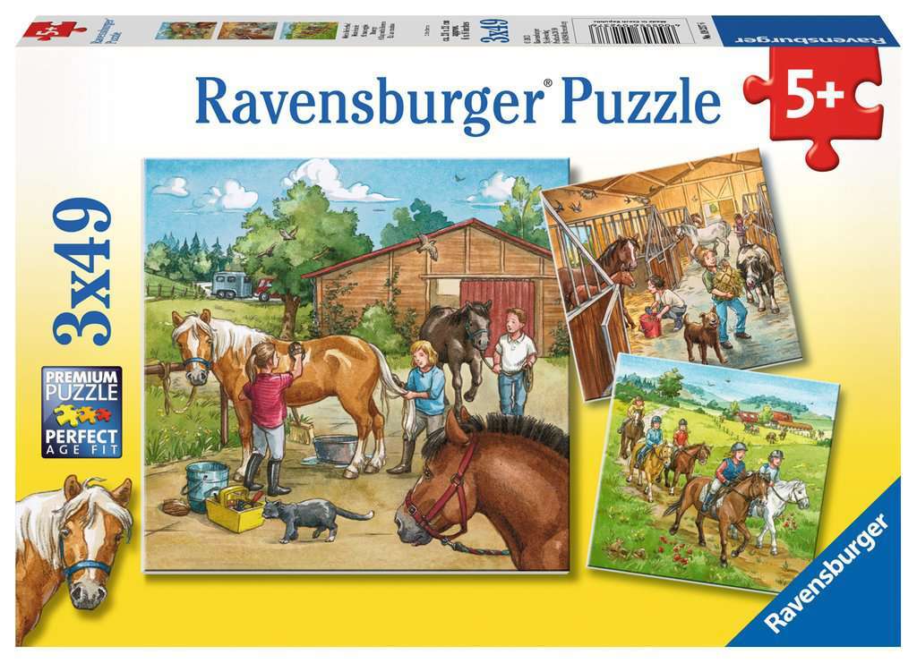 RAVENSBURGER 092376 - A DAY WITH HORSES 3X49 PIECE PUZZLE - Toyworld Frankston