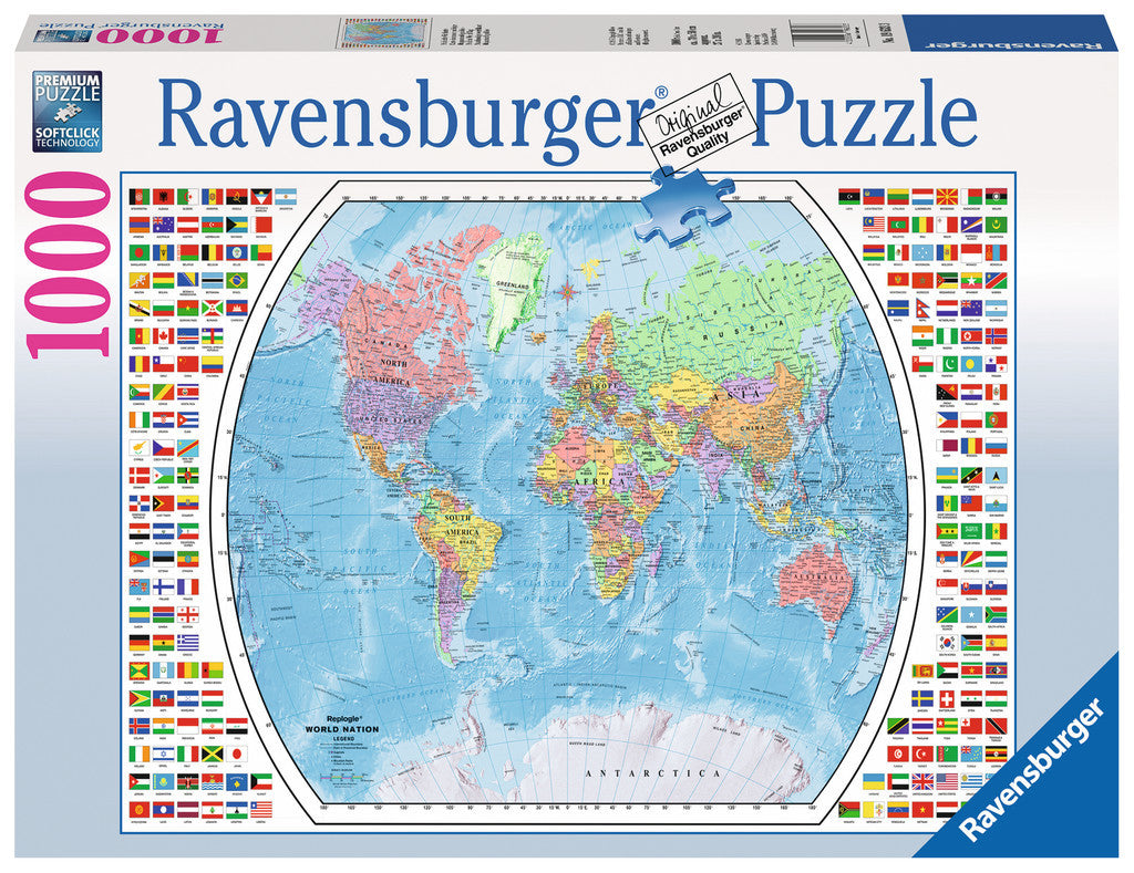 RAVENSBURGER - POLITICAL WORLD MAP 1000PC PUZZLE - Toyworld Frankston