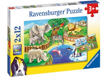 RAVENSBURGER ANIMALS IN THE ZOO 2X12PC PUZZLE - Toyworld Frankston