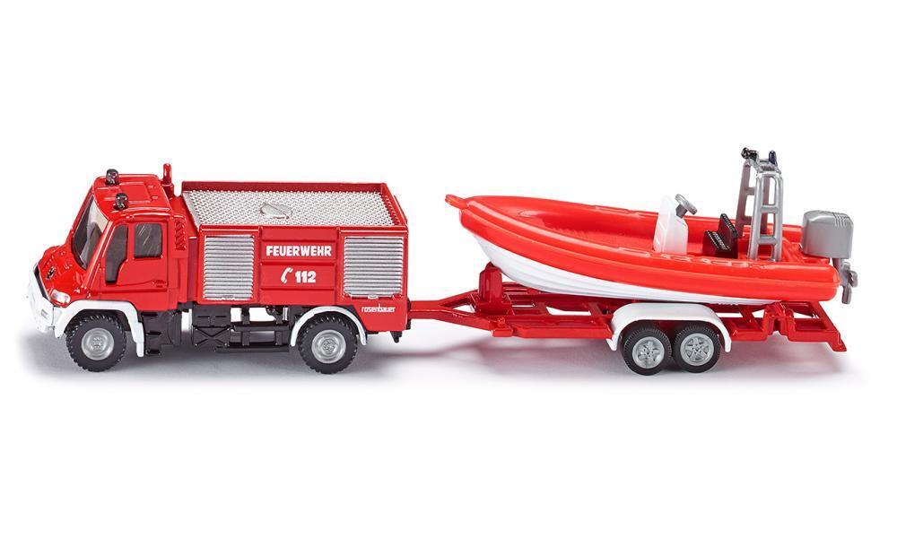 SIKU - UNIMOG FIRE ENGINE WITH BOAT - Toyworld Frankston