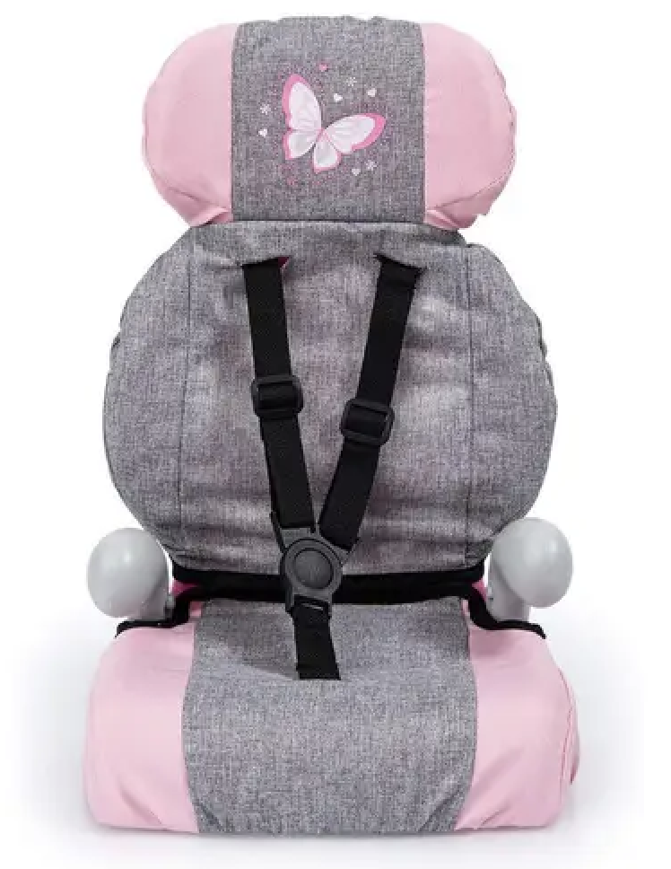 BAYER DELUXE CAR BOOSTER SEAT GREY & PINK WITH BUTTERFLY - Toyworld Frankston