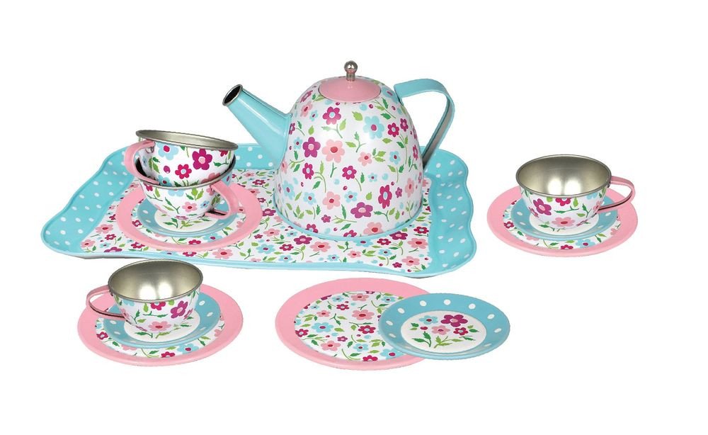 15PC TIN TEA SET - BLUE