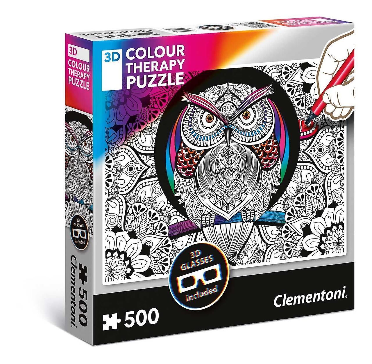 CLEMENTONI 3D COLOUR THERAPY PUZZLE 500 PC OWL - Toyworld Frankston