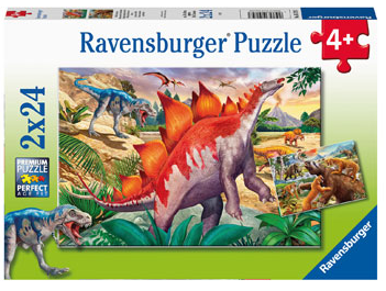 RAVENSBURGER JURASSIC WILDLIFE 2X24PC PUZZLE - Toyworld Frankston