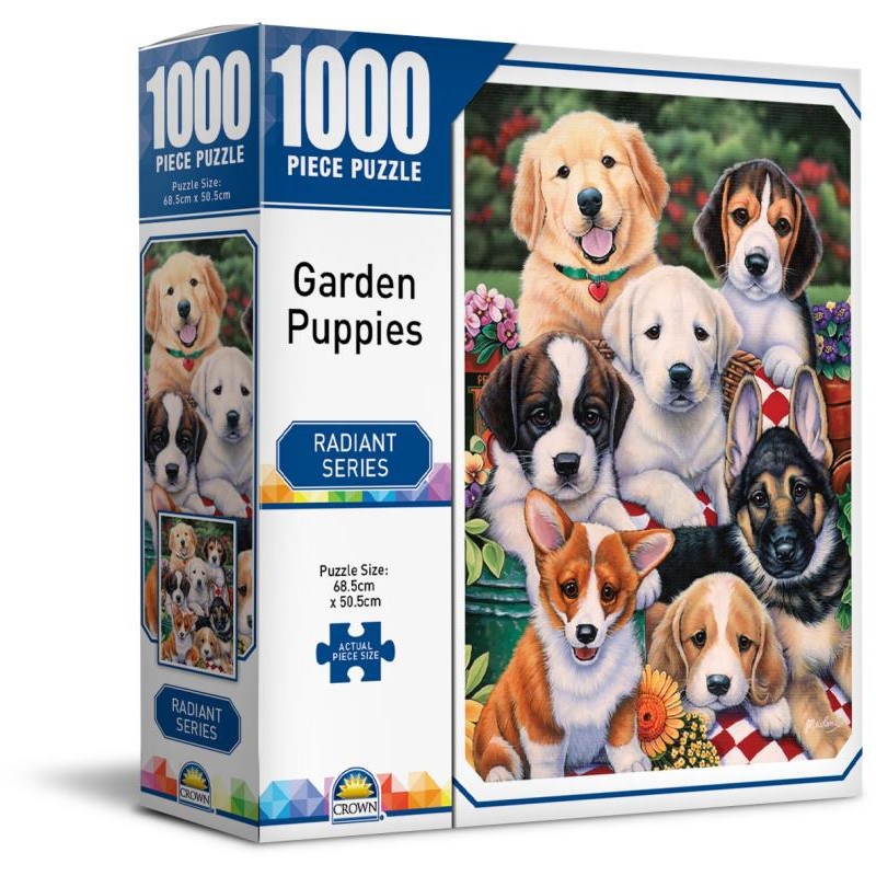 CROWN RADIANT SERIES - KITTENS & PUPPIES IN THE GARDEN 1000PC PUZZLE - Toyworld Frankston