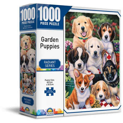 CROWN RADIANT SERIES - KITTENS & PUPPIES IN THE GARDEN 1000PC PUZZLE - Toyworld Frankston