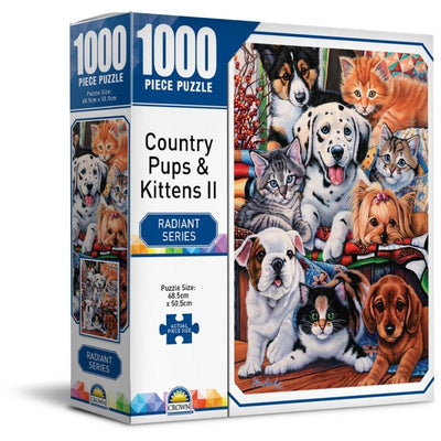 CROWN RADIANT SERIES - KITTENS & PUPPIES IN THE GARDEN 1000PC PUZZLE - Toyworld Frankston