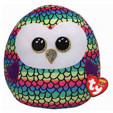 TY OWEN OWL RAINBOW 10 INCH BEANIE SQUISH A BOO - Toyworld Frankston