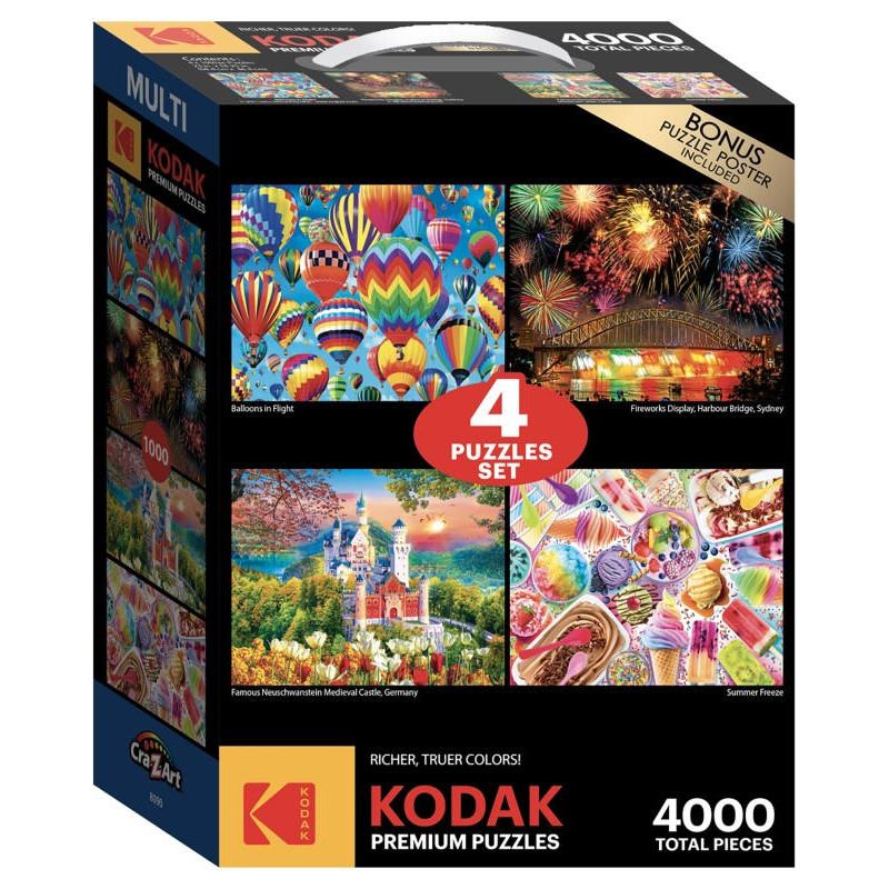 KODAK 4 IN 1 PREMIUM JIGSAW 4000 PC PUZZLE FIREWORKS AND HOT AIR BALLOONS - Toyworld Frankston