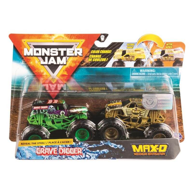 MONSTER JAM 1:64 DIECAST TRUCKS 2 PACK - DRAGON & THUNDER BUS - Toyworld Frankston