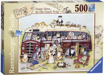 RAVENSBURGER - CRAZY CATS ON THE COACH 500PC PUZZLE - Toyworld Frankston