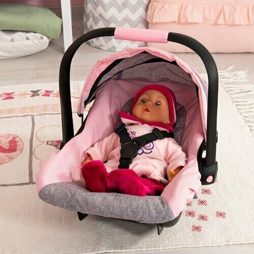 DOLLS CAR CAPSULE SEAT LIGHT GREY & PINK WITH BUTTERFLY - Toyworld Frankston