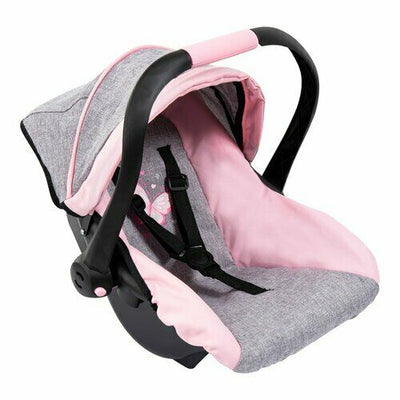 DOLLS CAR CAPSULE SEAT LIGHT GREY & PINK WITH BUTTERFLY - Toyworld Frankston