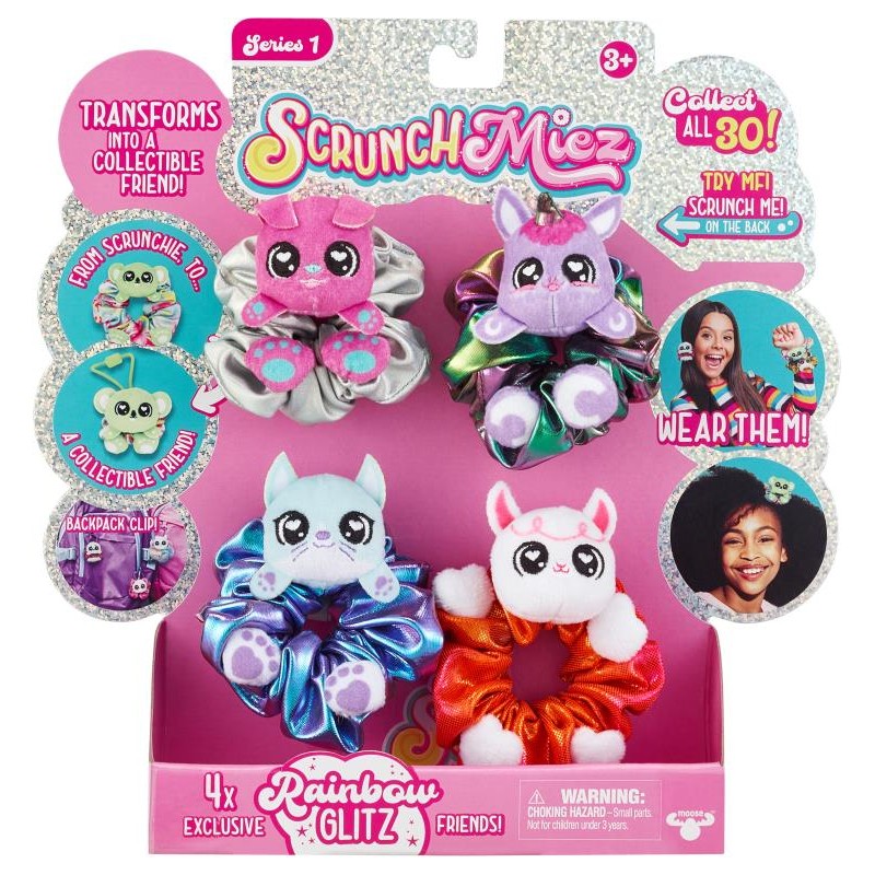 SCRUNCHMIEZ RAINBOW GLITZ 4 PACK SCRUNCHIE COLLECTABLE FRIENDS - Toyworld Frankston