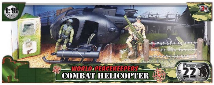 WORLD PEACEKEEPERS COMBAT HELICOPTER WITH 2 FIGURES - Toyworld Frankston
